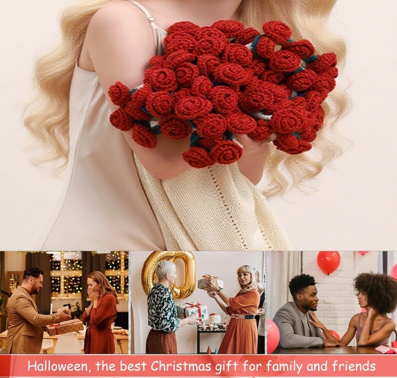 kerscton Crochet Flowers Red Rose Blanket Bouquet Knitted Throw Blanket for Couch Soft Blanket Gifts for Valentine's Day Teacher Mom Graduation Birthday Women Home Decor 43 Inches - Image 5